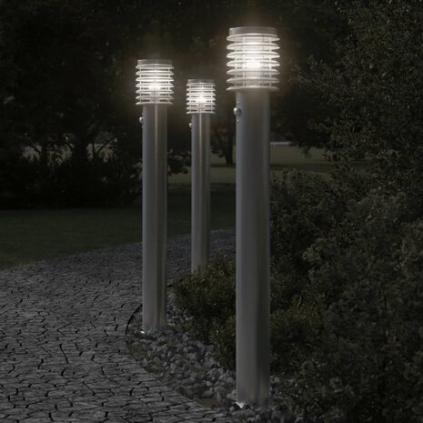 Vloerlamp voor buiten met sensor 110 cm roestvrijstaal zilver 1