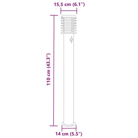 Vloerlamp voor buiten met sensor 110 cm roestvrijstaal zilver 7