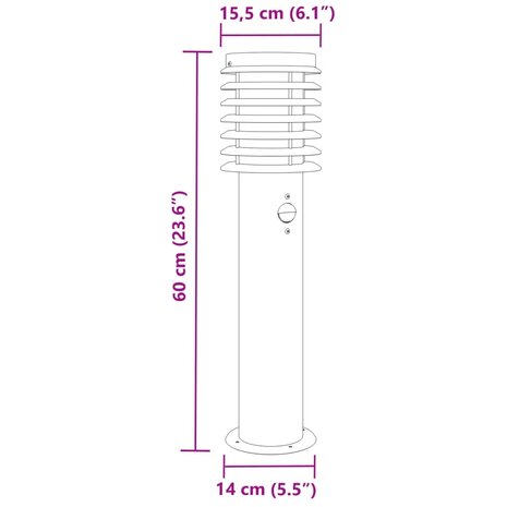 Vloerlamp voor buiten met sensor 60 cm roestvrijstaal zwart 7