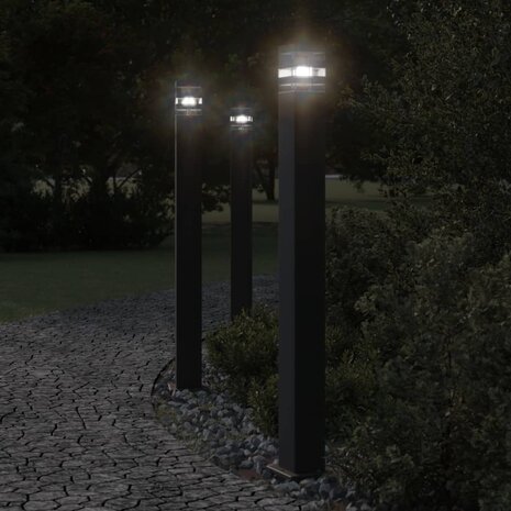 Vloerlampen voor buiten 3 st met sensor 110 cm aluminium zwart 1