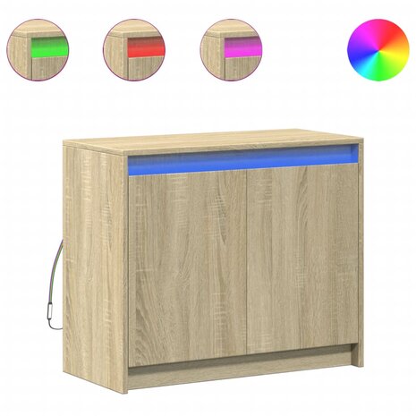 Dressoir met LED 72x34x61 cm bewerkt hout sonoma eikenkleurig 2