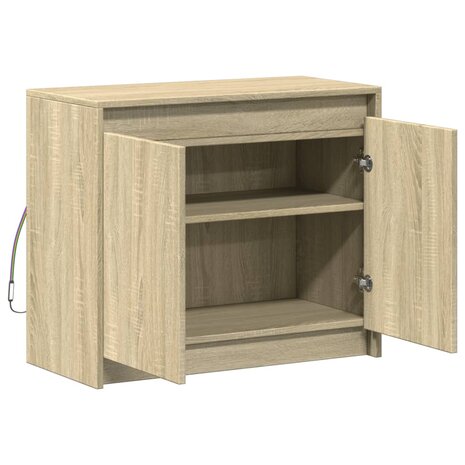 Dressoir met LED 72x34x61 cm bewerkt hout sonoma eikenkleurig 7