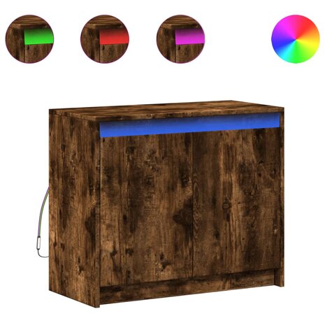 Dressoir met LED 72x34x61 cm bewerkt hout gerookt eikenkleurig 2