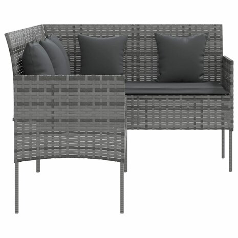 Loungebank met kussens L-vormig poly rattan grijs 4