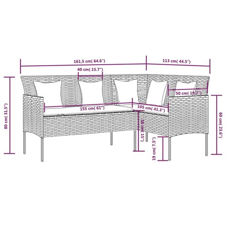 Loungebank met kussens L-vormig poly rattan grijs 7