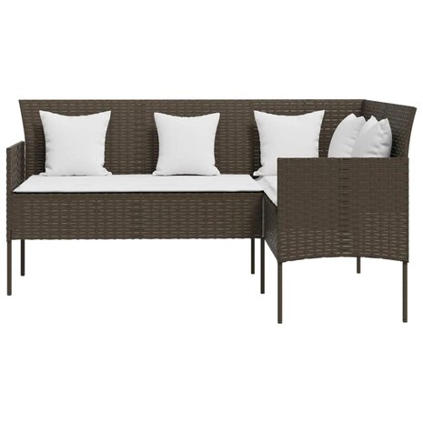 Loungebank met kussens L-vormig poly rattan bruin 3