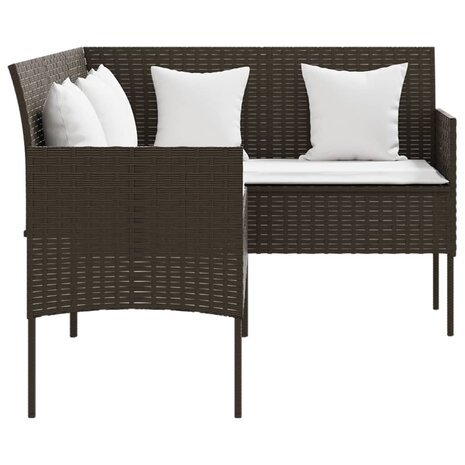 Loungebank met kussens L-vormig poly rattan bruin 4