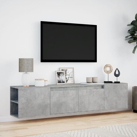 Tv-wandmeubel met LED-verlichting 180x31x39,5 cm betongrijs 4