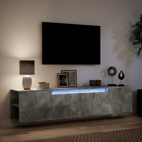 Tv-wandmeubel met LED-verlichting 180x31x39,5 cm betongrijs 5