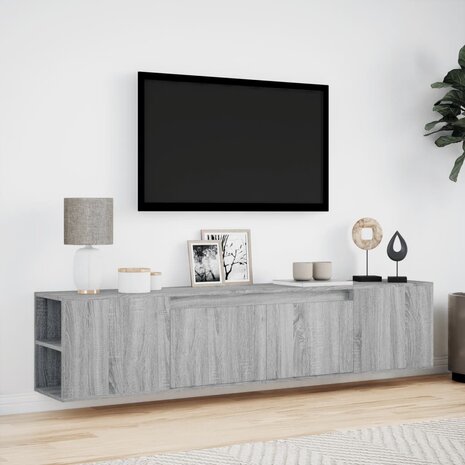 Tv-wandmeubel met LED-verlichting 180x31x39,5 cm grijs sonoma 4