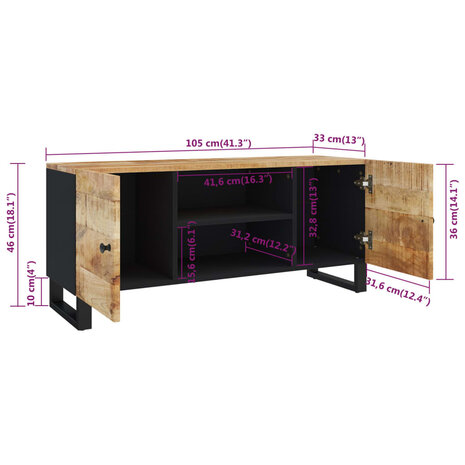 Tv-meubel 105x33x46cm massief mangohout 10