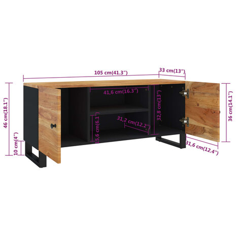 Tv-meubel 105x33x46 cm massief acaciahout 10