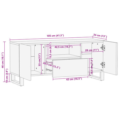 Tv-meubel 100x34x46 cm massief ruw mangohout 10