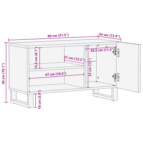 Tv-meubel 80x34x46 cm massief ruw mangohout 9