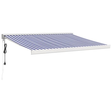 Luifel uittrekbaar 3x2,5 m stof en aluminium blauw en wit 2