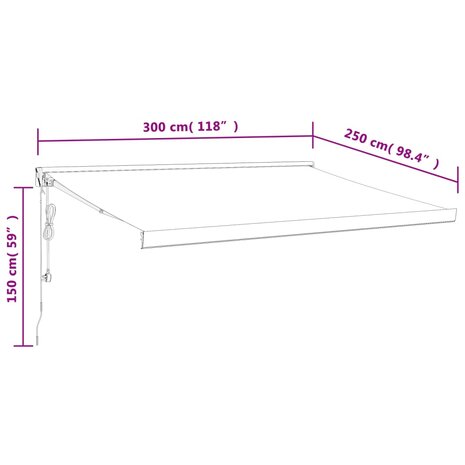 Luifel uittrekbaar 3x2,5 m stof en aluminium crèmekleurig 12