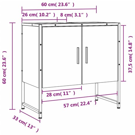 Wastafelkast 60x33x60 cm bewerkt hout zwart 11