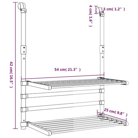 Droogrek voor balkon 54x25x42 cm aluminium 8