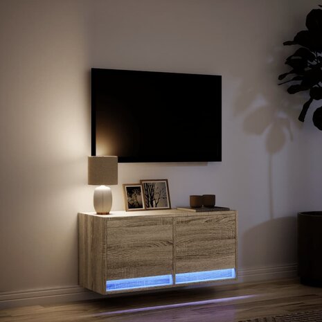 Tv-wandmeubel met LED-verlichting 80x31x35 cm sonoma eikenkleur 5