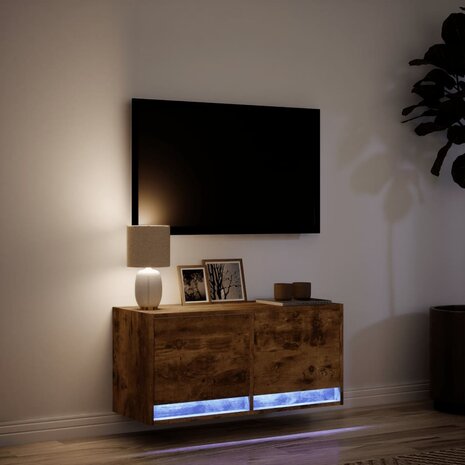 Tv-wandmeubel met LED-verlichting 80x31x35 cm gerookt eiken 5