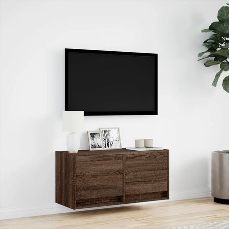 Tv-wandmeubel met LED-verlichting 80x31x35 cm bruin eikenkleur 4