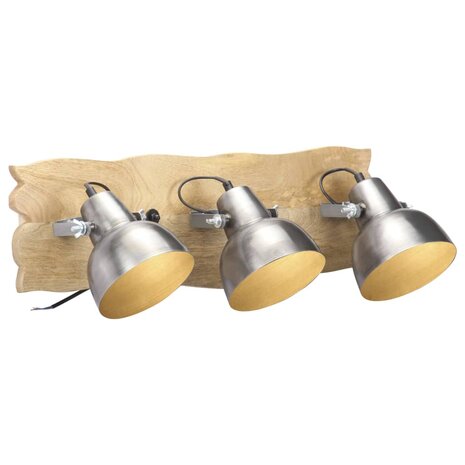 Wandlamp industrieel E27 68x23 cm mangohout zilverkleurig 1