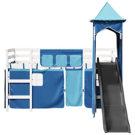 Kinderhoogslaper met toren 90x200 cm massief grenenhout blauw 6