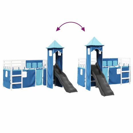 Kinderhoogslaper met toren 90x200 cm massief grenenhout blauw 11