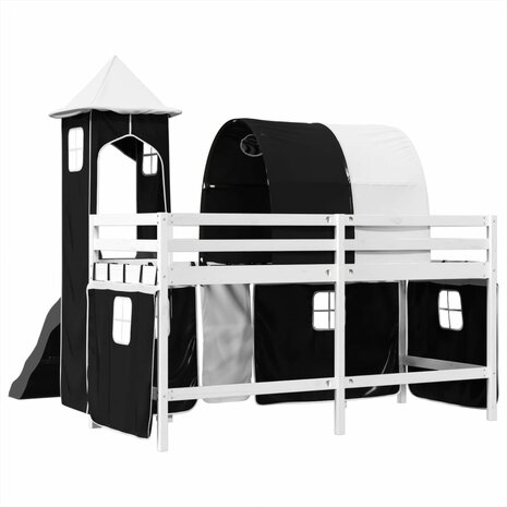 Kinderhoogslaper met toren 90x200 cm grenenhout wit en zwart 10