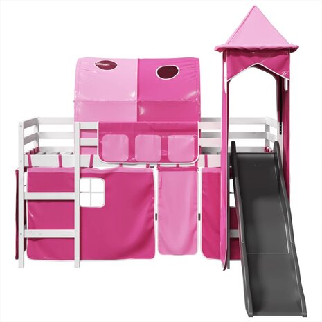 Kinderhoogslaper met toren 90x200 cm massief grenenhout roze 6