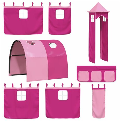 Kinderhoogslaper met toren 90x200 cm massief grenenhout roze 8