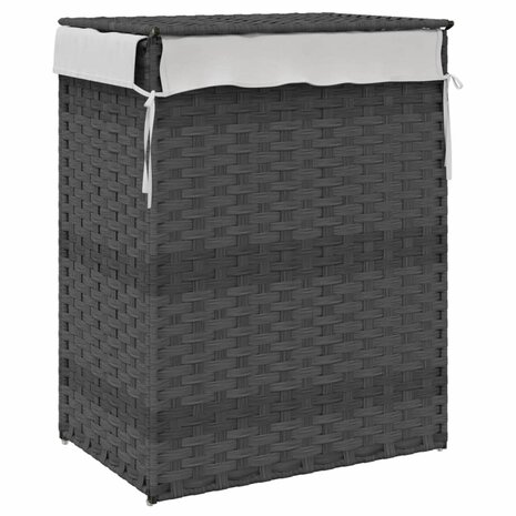 Wasmand met deksel 46x33x60 cm poly rattan grijs 6