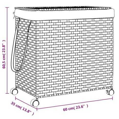 Wasmand op wielen 60x35x60,5 cm rattan grijs 10