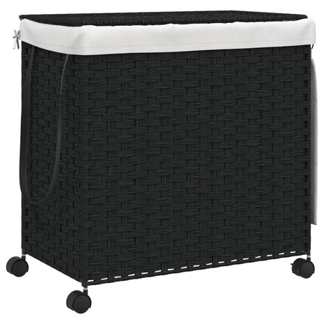 Wasmand op wielen 60x35x60,5 cm rattan zwart 2