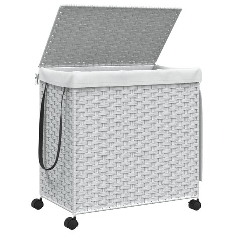 Wasmand op wielen 60x35x60,5 cm rattan wit 4