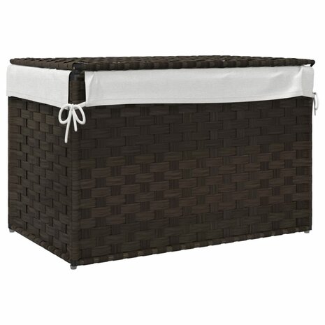 Wasmand met deksel 55,5x35x34 cm poly rattan donkerbruin 6