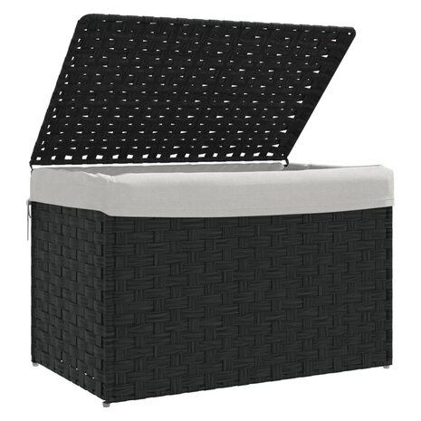 Wasmand met deksel 55,5x35x34 cm poly rattan zwart 4