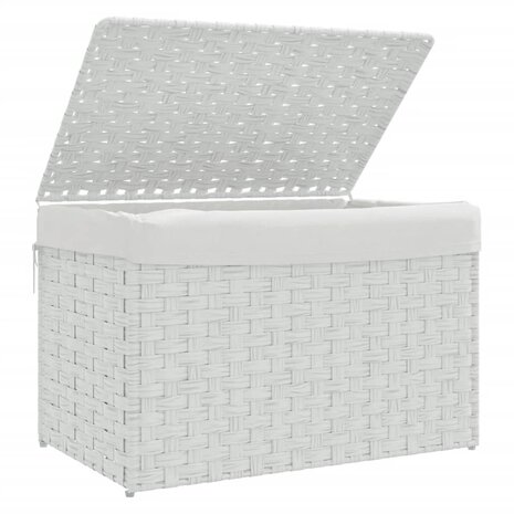 Wasmand met deksel 55,5x35x34 cm poly rattan wit 4