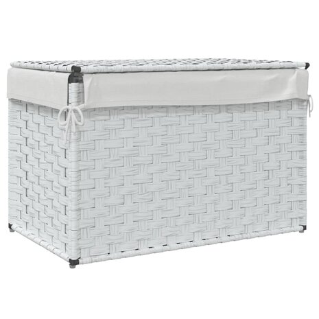 Wasmand met deksel 55,5x35x34 cm poly rattan wit 6