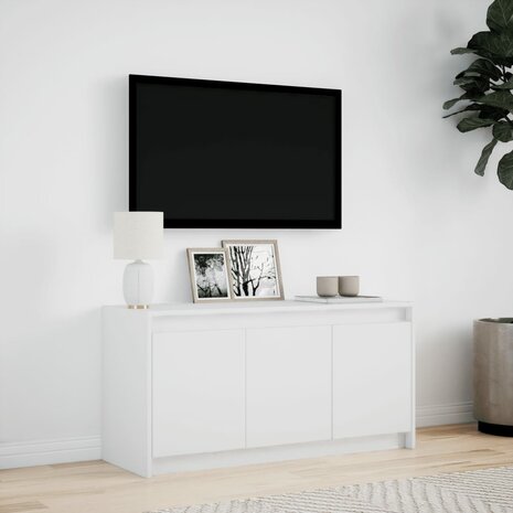 Tv-meubel met LED 100x34x50 cm bewerkt hout wit 4