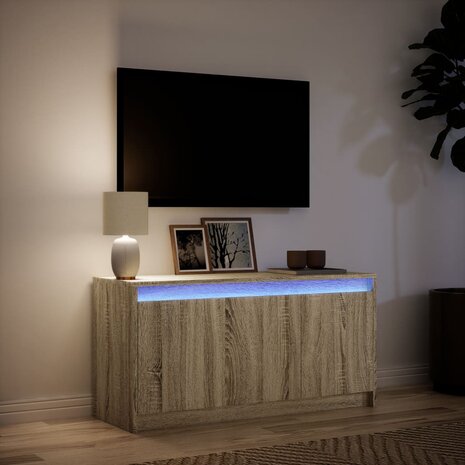 Tv-meubel met LED 100x34x50 cm bewerkt hout sonoma eikenkleurig 5