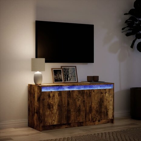 Tv-meubel met LED 100x34x50 cm bewerkt hout gerookt eikenkleur 5