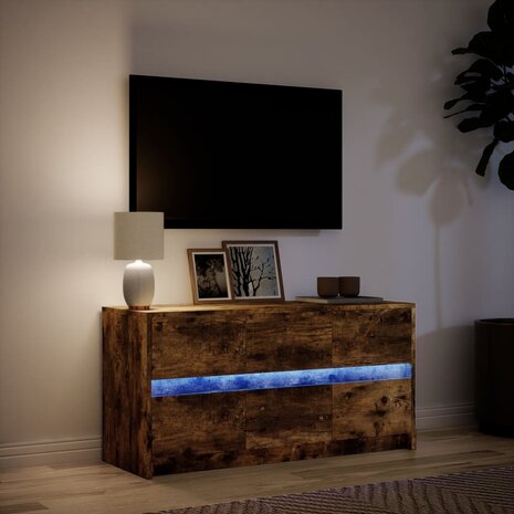 Tv-meubel met LED 100x34x50 cm bewerkt hout gerookt eikenkleur 5