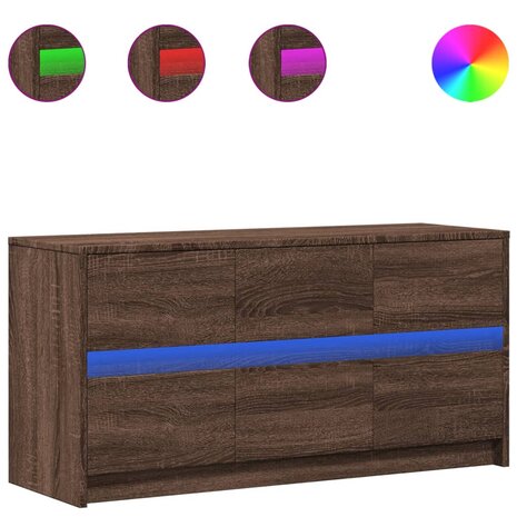 Tv-meubel met LED 100x34x50 cm bewerkt hout bruin eikenkleurig 2