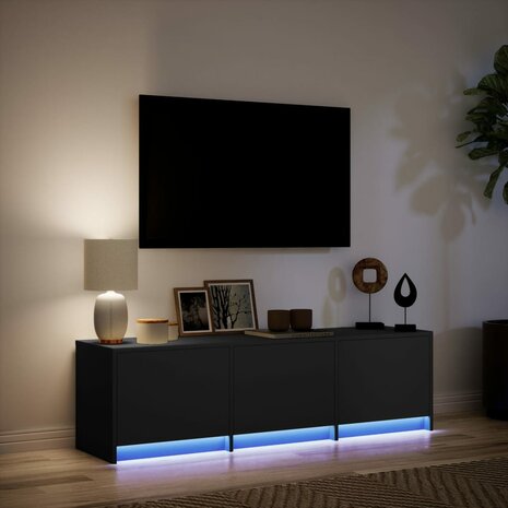 Tv-meubel met LED 140x34x40 cm bewerkt hout zwart 5