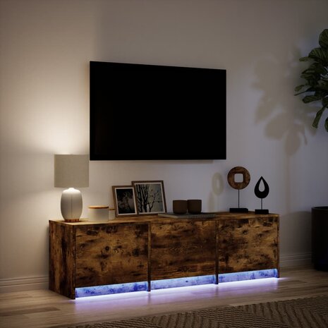 Tv-meubel met LED 140x34x40 cm bewerkt hout gerookt eikenkleur 5