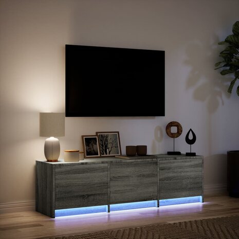 Tv-meubel met LED 140x34x40 cm bewerkt hout grijs sonoma eiken 5