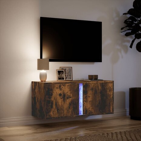 Tv-wandmeubel met LED-verlichting 80x31x35 cm gerookt eiken 5