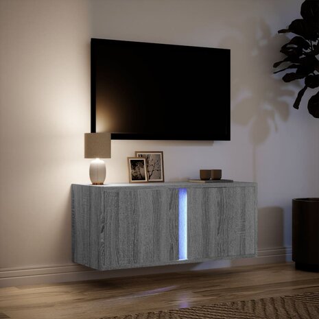 Tv-wandmeubel met LED 80x31x35 cm grijs sonoma eikenkleurig 5