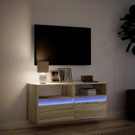 Tv-wandmeubel met LED-verlichting 100x31x45 cm sonoma eiken 5